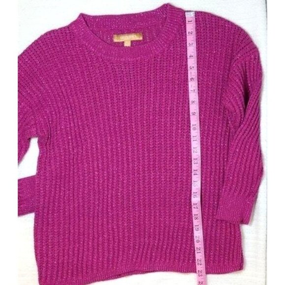 Ellen Tracy Sweater magenta long sleeve crewneck with metallic thread Women's  L - Picture 7 of 8